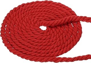 PATIKIL 1/2 Inch x 50 Feet Natural Twisted Cotton Rope 3 Strand Strong Thick Cotton Rope Tug of War Rope for Railings Crafts Home Decor, Red