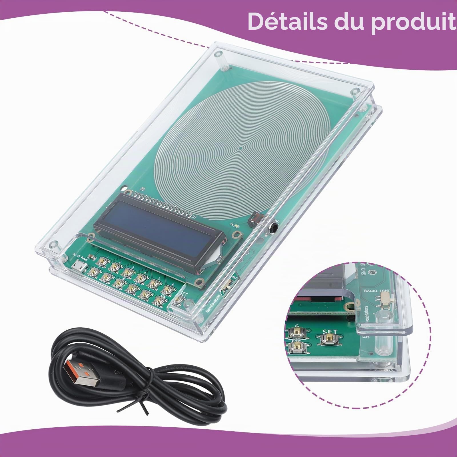 Générateur de fréquence V2 avec fréquence réglable de 0,1 Hz à 30 kHz avec résonance SchumannWave 7,83 Hz USB et options d'alimentation CC pour soulager le stress