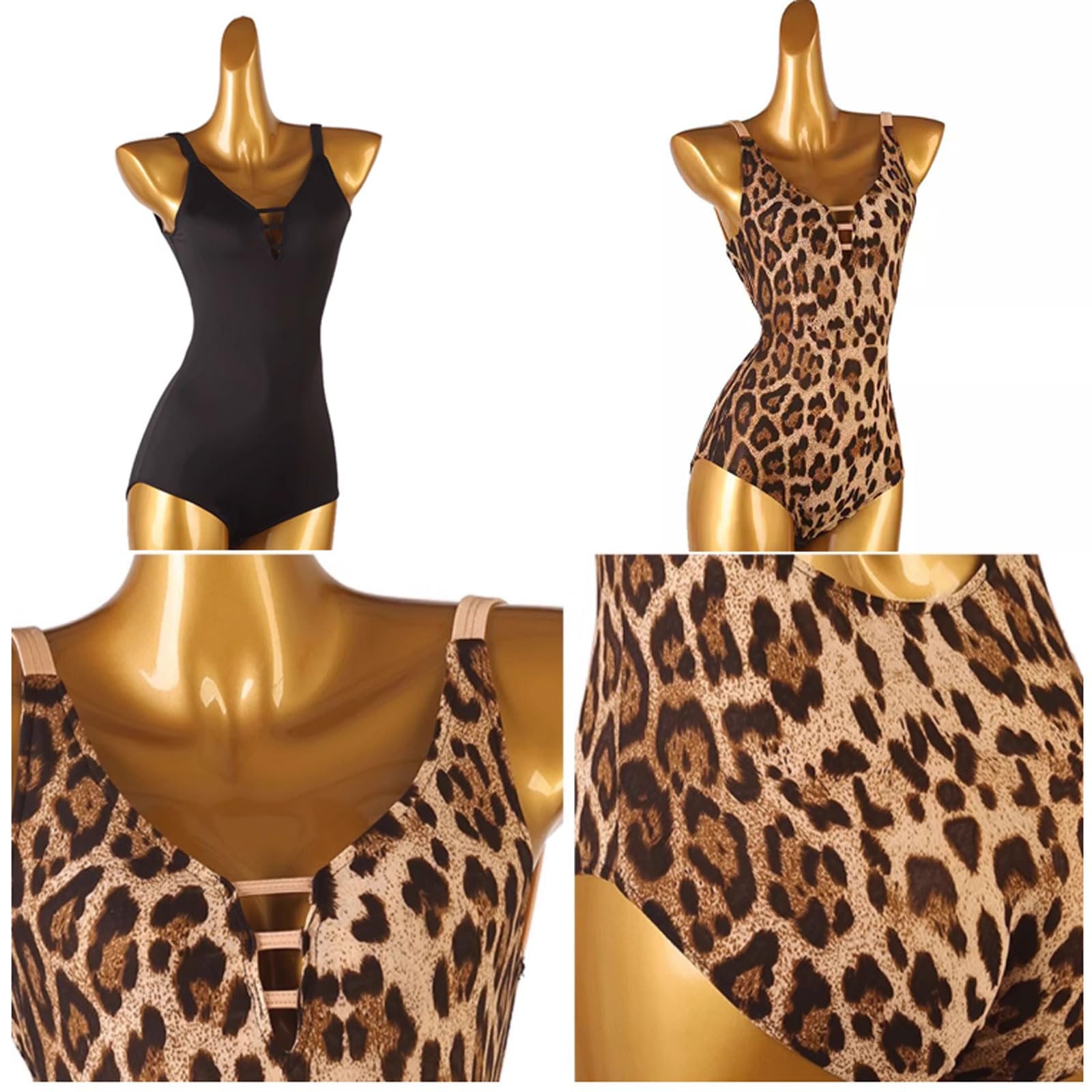 Leotardo Body Latino Vestidos de Salón de Baile para Mujer Traje de Rendimiento de Baile Yoga Gimnasia con Estampado de Leopardo Body Tango Cha Cha para Mujer