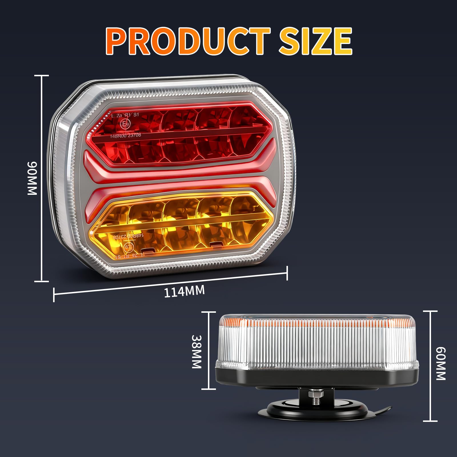 Kabellose Rückleuchten Anhänger 12V, Magnet Rückleuchten Funk, Wiederaufladbar, 7-Pin Stecker funk beleuchtung für Anhänger Traktor LKW RV, IP67 Wasserdicht, E9 Geprüft