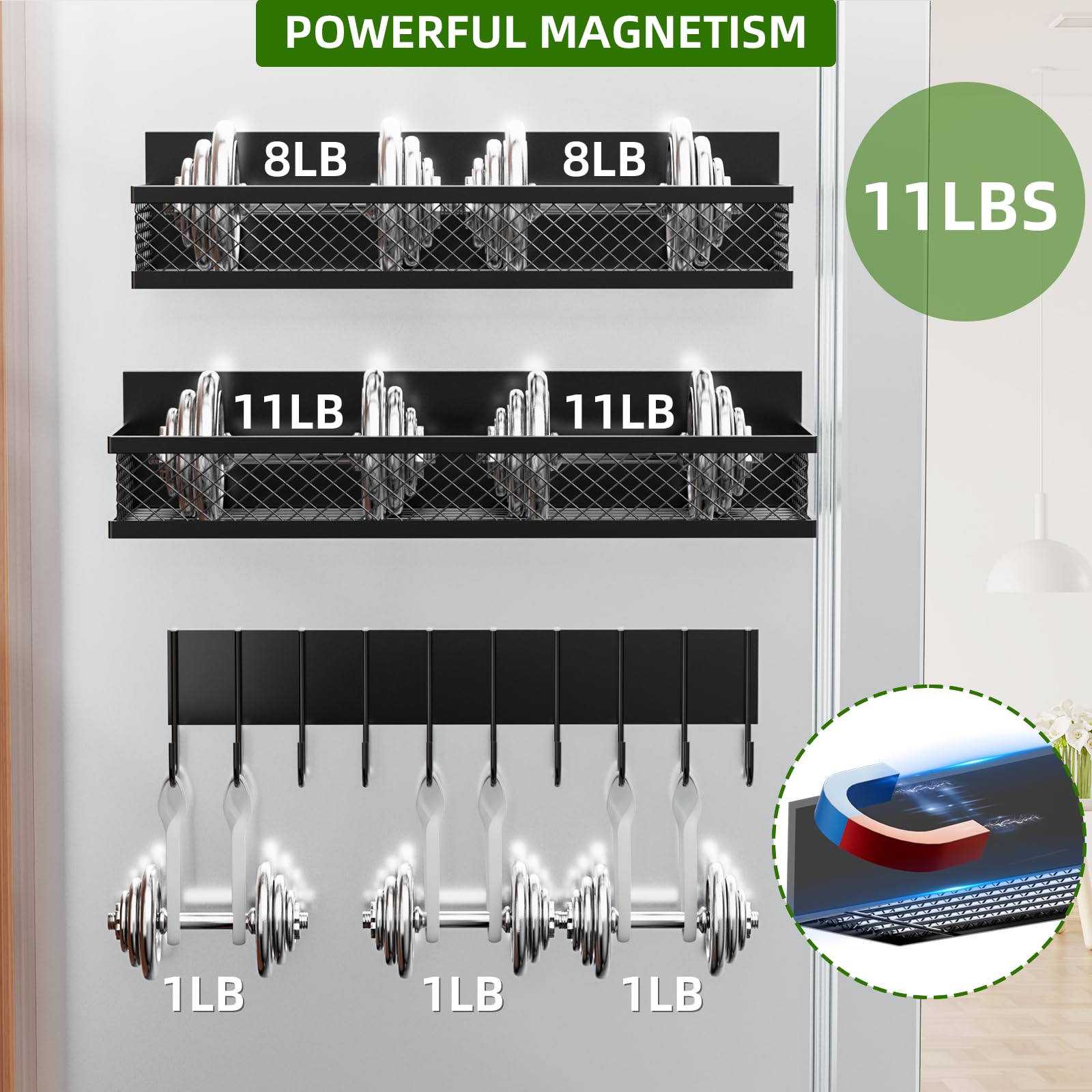 Magnetisches Gewürzregal für Kühlschrank, 5 Stück, magnetisches Regal für Kühlschrank, beweglicher Kühlschrank, magnetische Gewürzregale mit 10 Haken, für Küchenorganisatoren und Aufbewahrung