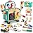 Lehoo Castle Kids Tool Set, Wooden Mini Toddler Tool Bench with Blackboard, Robot Construction Toys with Hammer Wrench Screwdriver, STEM Learning Toys for Age 3-5, Birthday Gift for Boys & Girls
