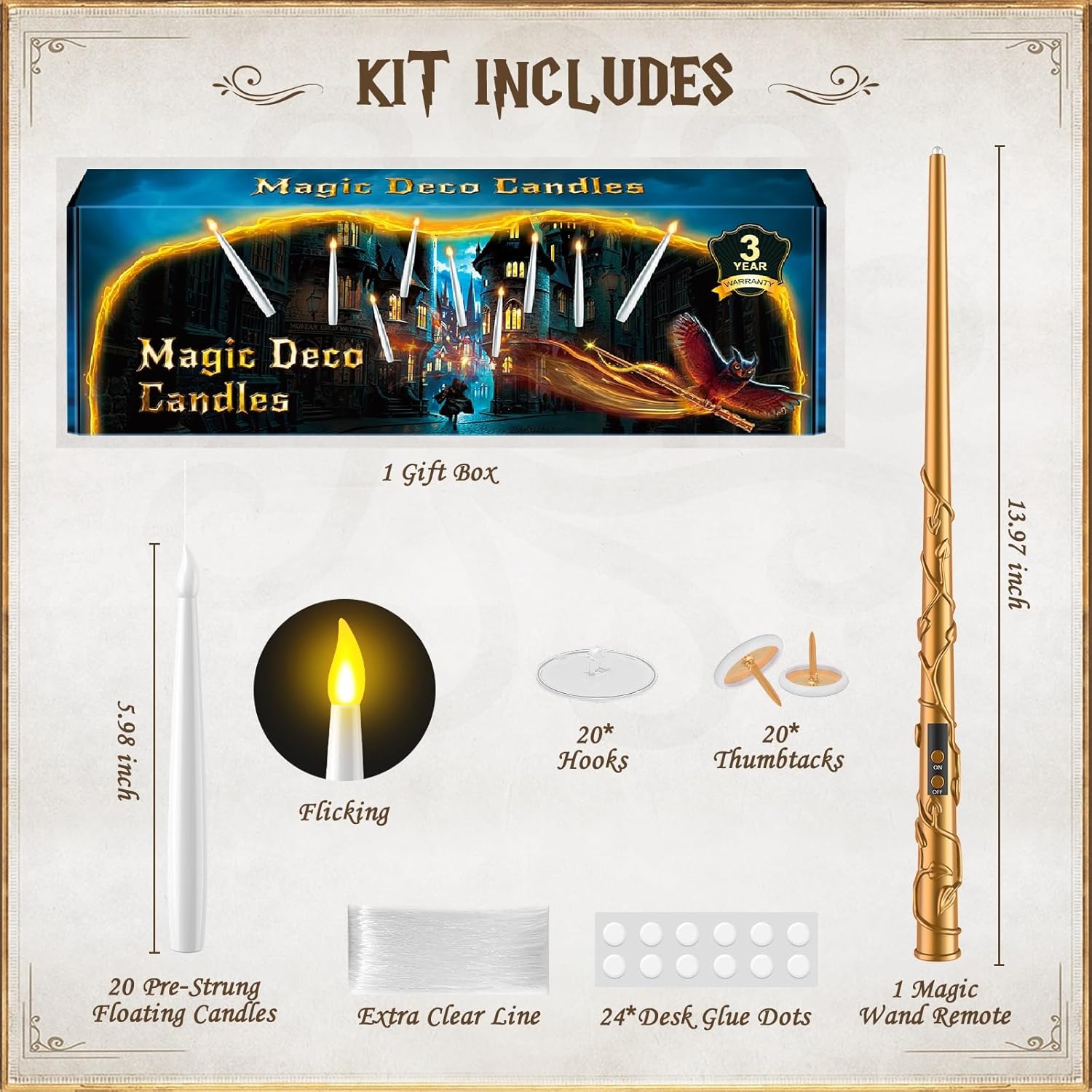 TLPUHU Floating Candles with Wand 20PCs -Christmas Magic Hanging Flameless Candles Taper Candles with Remote for Halloween Window Home Bedroom Birthday Party Decorations