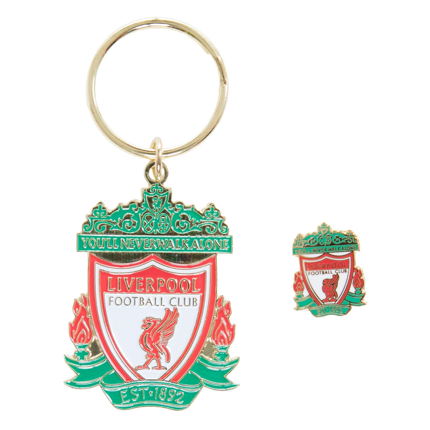 Liverpool F.c. Red Liverpool Fc Lfc Colour Crest Badge & Keyring Set Official