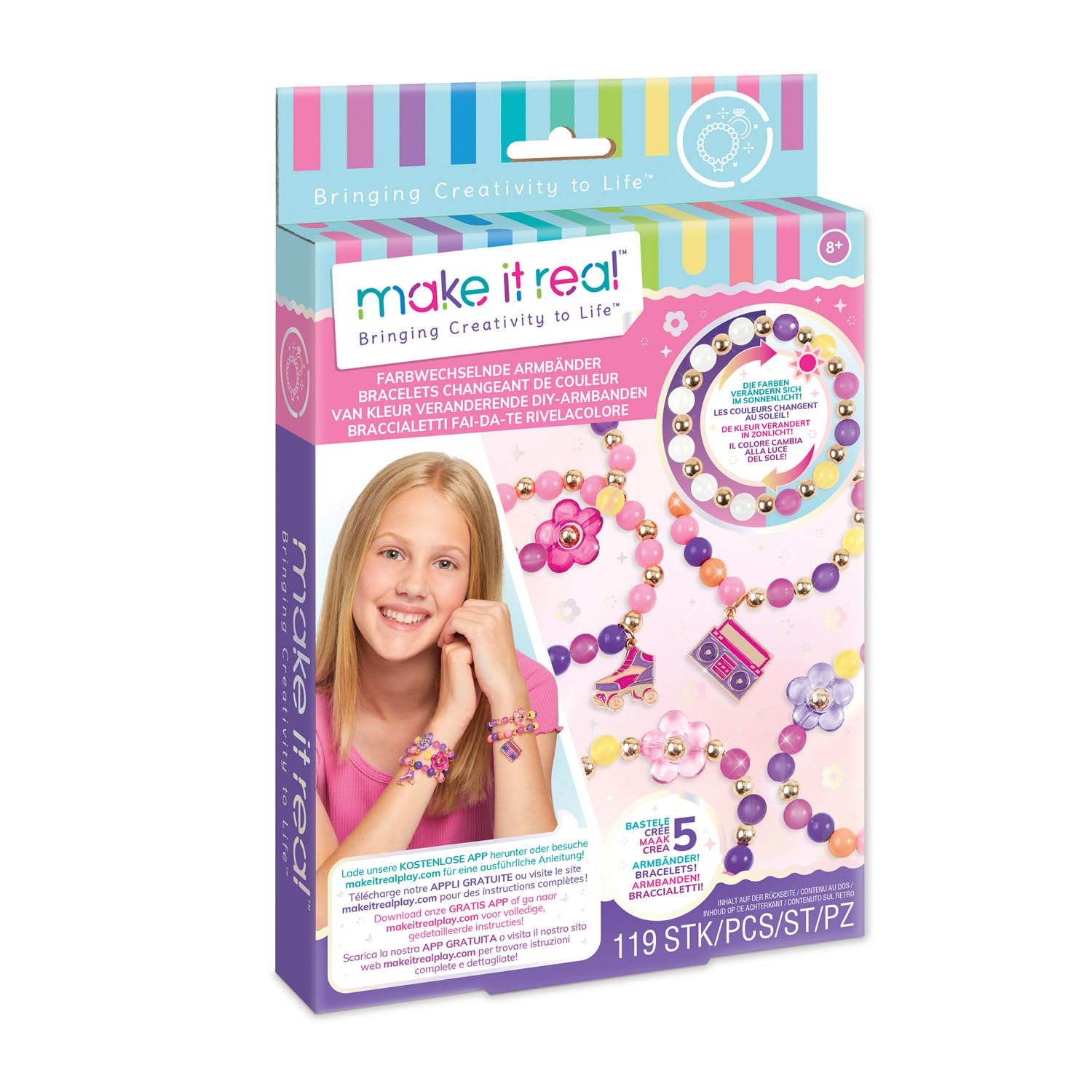 Make It Real 2901217 Colour Changing Bracelet Set, DIY Jewellery Set with Magic Beads, Bracelet DIY Craft Set, Creative Kit for Children