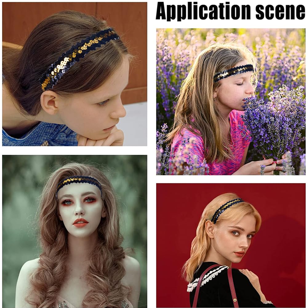 GORGECRAFT 10pz Fascia per Capelli con Paillettes Scintillanti Fascia Ampia Elastica Glow Stretch Sparkle Glitter Moda Fascia per Capelli Regolabile Accessori per Party Squadre Cuciture Nero-Oro