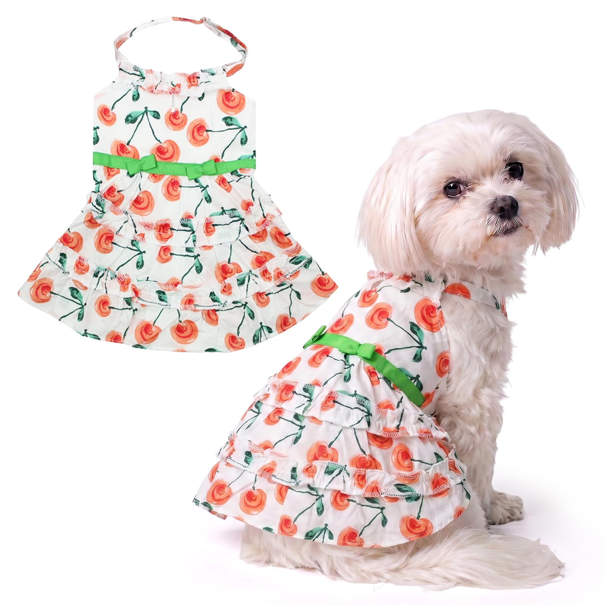 Parisian Pet Floral Dog Dress - Summer Cotton Clothes for Small Dogs Girl - Red Poppies Pet Dress - Stylish Boho Dog Beach Outfit - Adjustable Puppy Clothes - Lightweight Dresses for Dogs