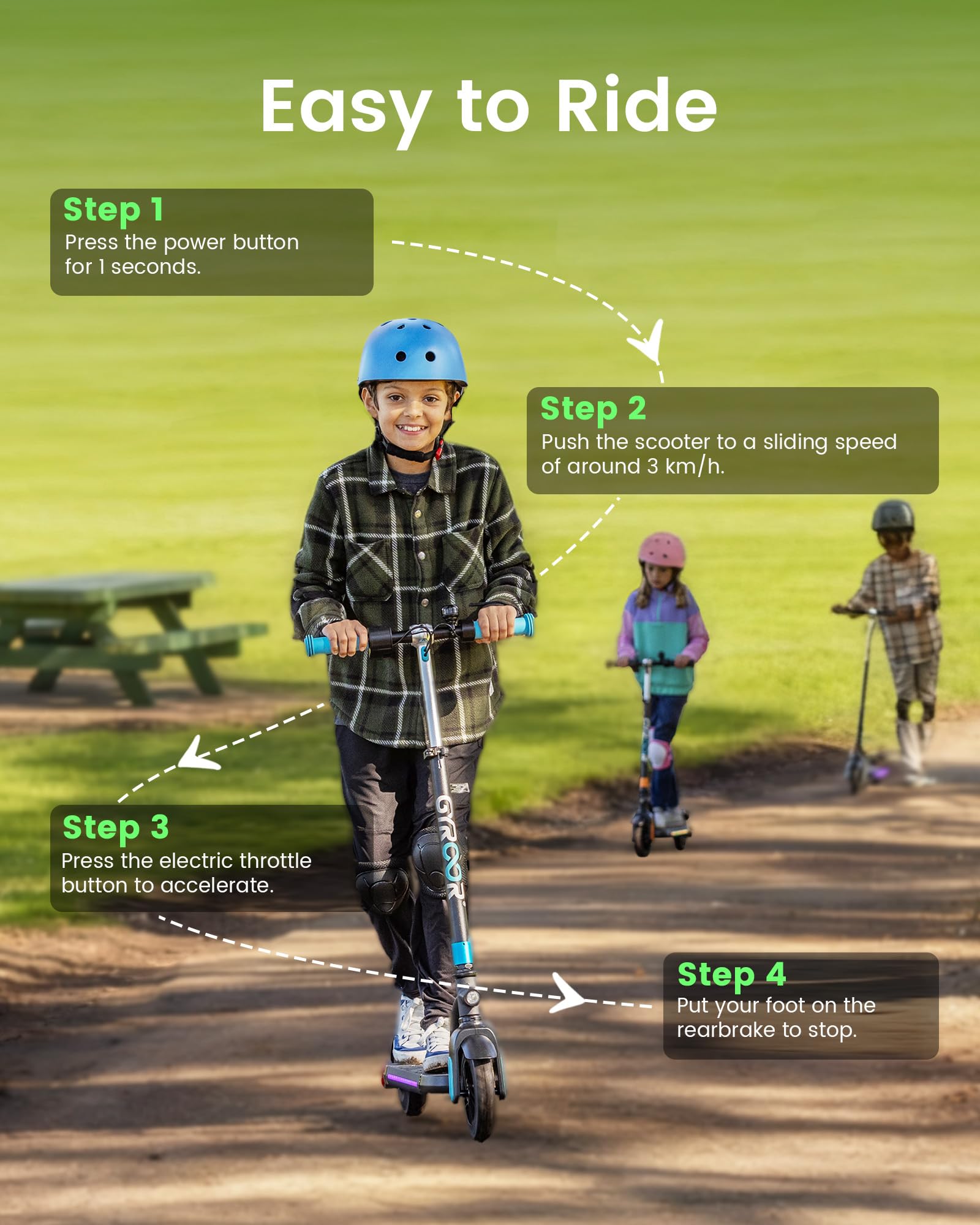 Gyroor H40 Kids Electric Scooter, 180W Motor, Up to 10 MPH, LED Display & Colorful Lights, Adjustable Height, for Boys & Girls Ages 8-12, Great Birthday Gift