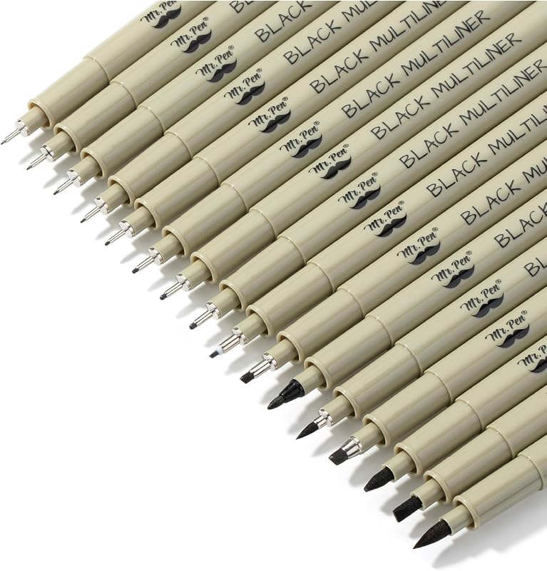 Mr. Pen- Drawing Pens for Artists, 16 Sizes, Black Multiliner | Micro Pens for Drawing