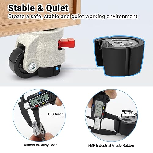 Miniatura 10 de W B D WEIBIDA Paquete de 4 ruedas niveladoras resistentes de 3300 libras de capacidad por juego, diseño de mango de trinquete mejorado, ruedas