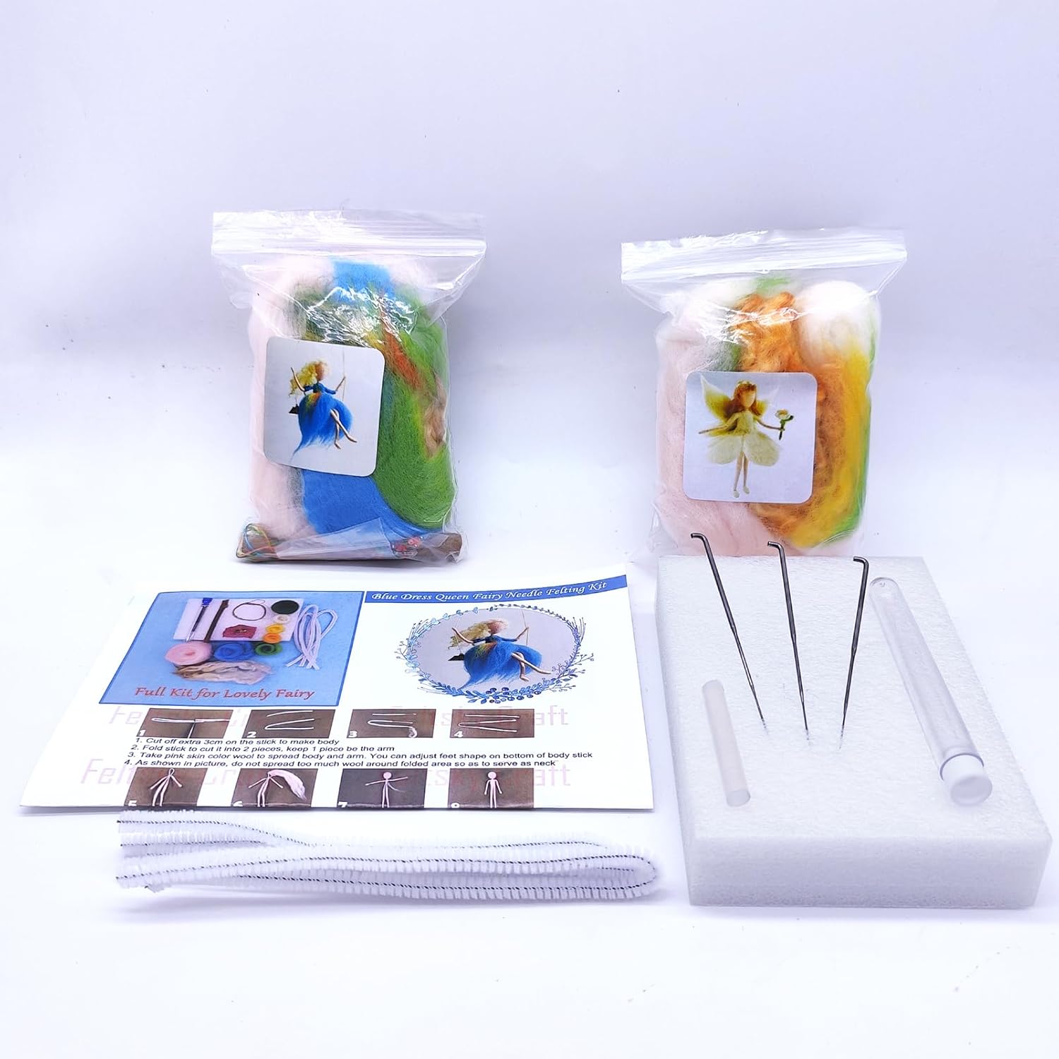 2 Elves Needle Felting Kits 6INCH Friendly Instruction DIY Craft Kit for Beginners