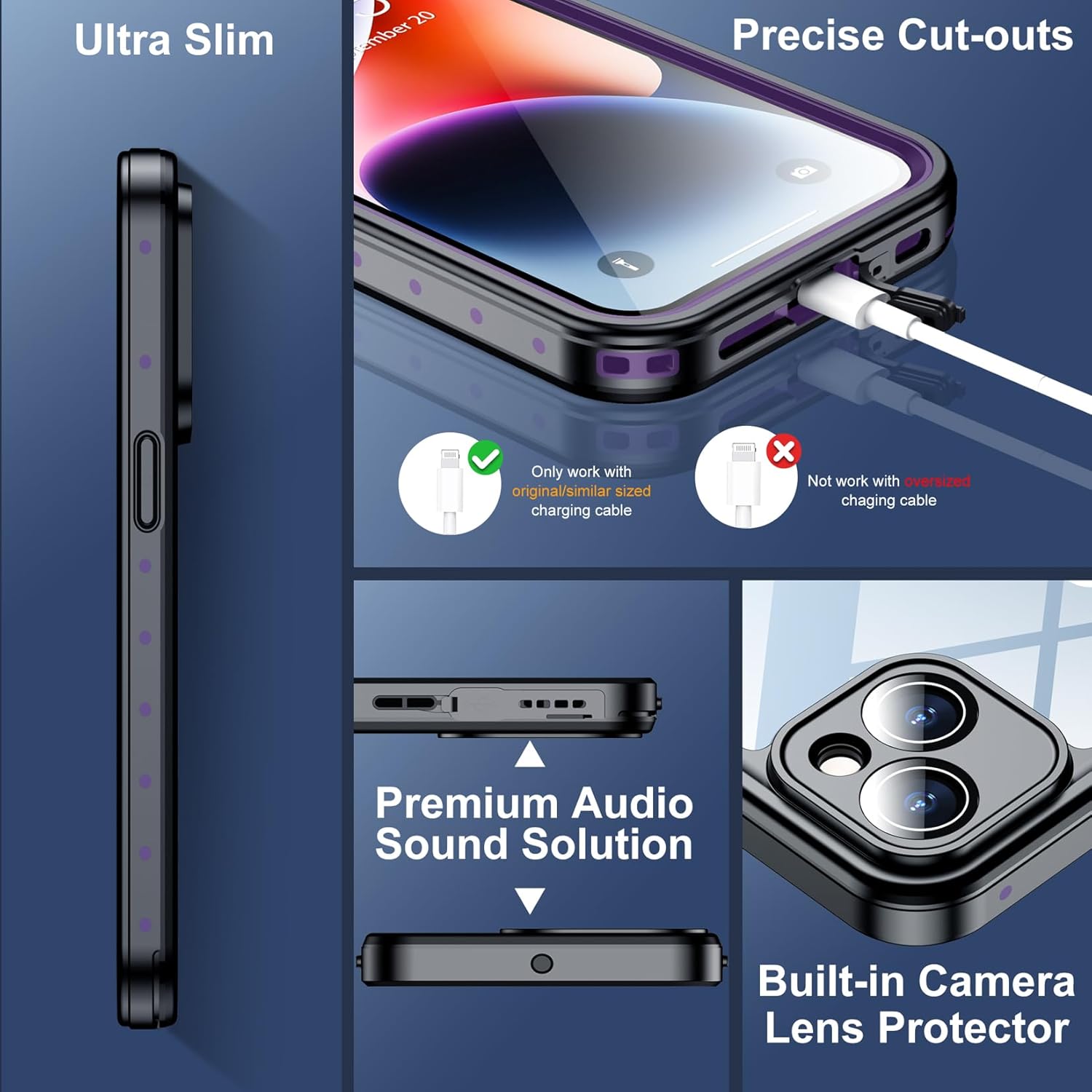 SPIDERCASE for iPhone 14 Case Waterproof, Built-in Lens & Screen Protector, Full Heavy Duty Protection, 12FT Military Shockproof, Dustproof, Anti-Scratched Phone Case,Purple - Image 4