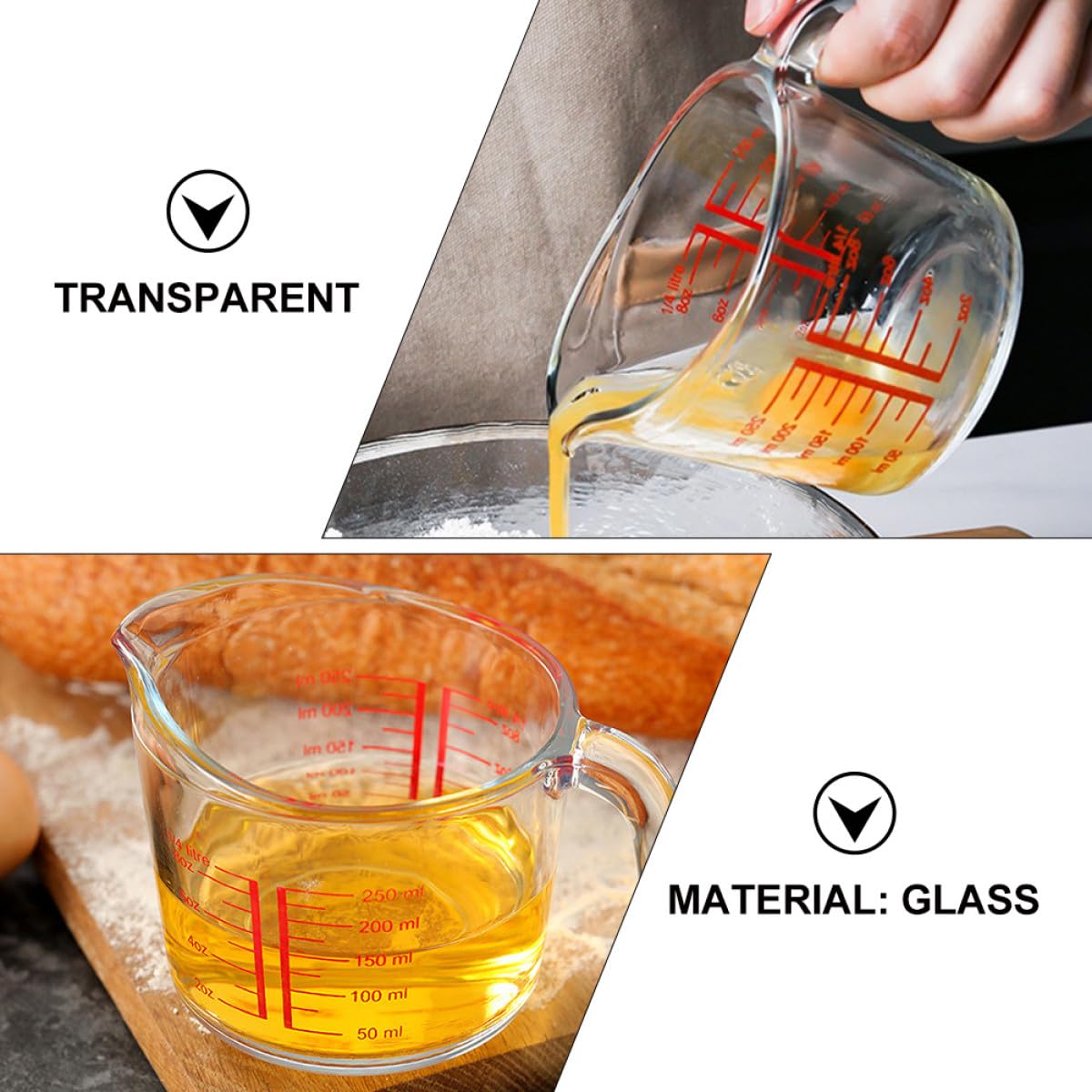 Vaso Medidor de Vidrio Templado Escala Graduada, 1 Pieza, Resistente al Calor, Adecuado para Leche y Cocina