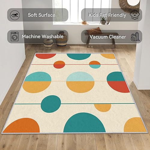 Miniatura 9 de Alfombras modernas de mediados de siglo para dormitorio, alfombras retro coloridas lavables para sala de estar, 5 x 7 pies, alfombra de área de