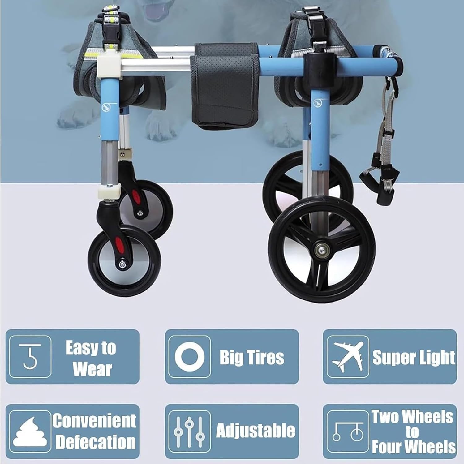 Carrello per La Mobilità del Cane, Cani Anziani Sedia A Rotelle,Supporto Regolabile per Animali Domestici con 4 Ruote per Cani Disabili,Carrozzina per Cani per Zampe Anteriori E Posteriori S
