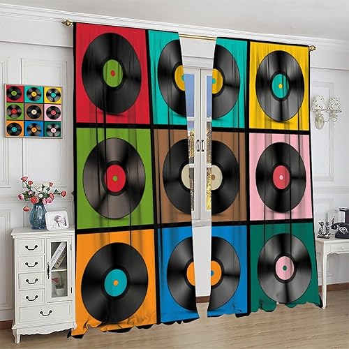 Miniatura 5 de Cortinas de música retro, discos musicales, álbum musical, guitarra de rock, decoración de bolsillo para barra, tratamientos de ventana para niños,