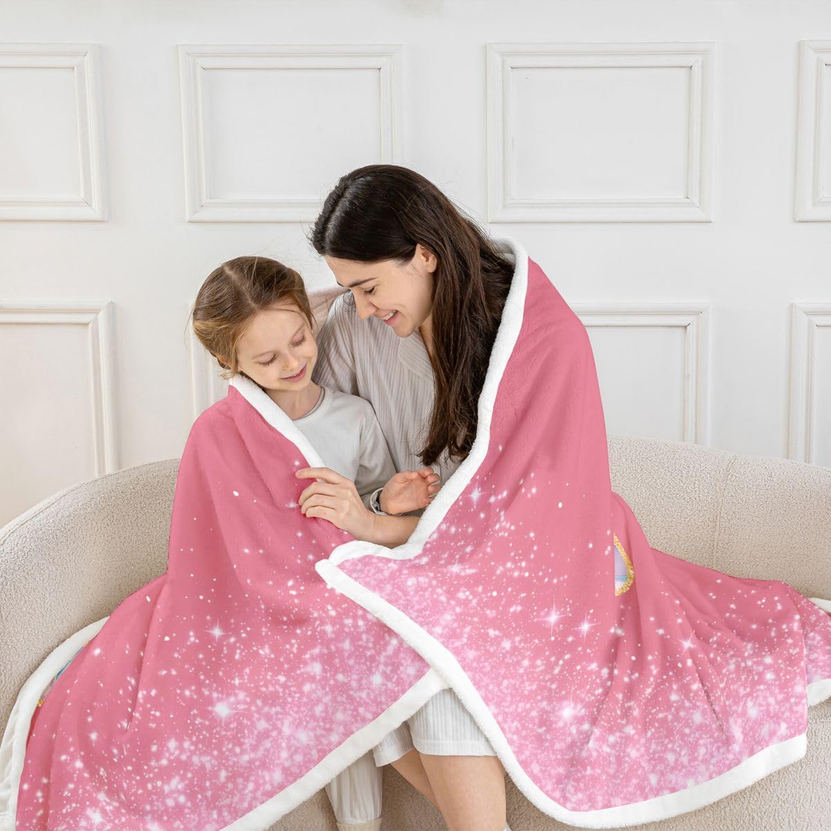 jejeloiu Girls Mermaid Sherpa Blanket Plush Fuzzy Cute Pink Glitter Monogram Fleece Throw Blanket Boys Girls Mermaid Initial Letter I for Bed Couch Chair Living Room Bedroom Decor Baby 30"x40"