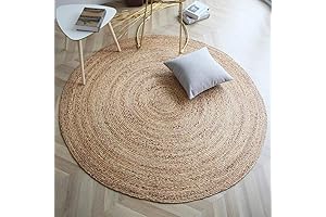 FRELISH DECOR 3' Round Handwoven Jute Area Rug - Natural Yarn Rustic...