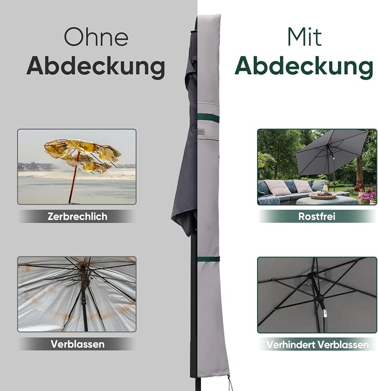 Sekey Napernyő Védőhuzat 350cm/200x300cm Szellőzőlyukakkal Vízálló Szürke
