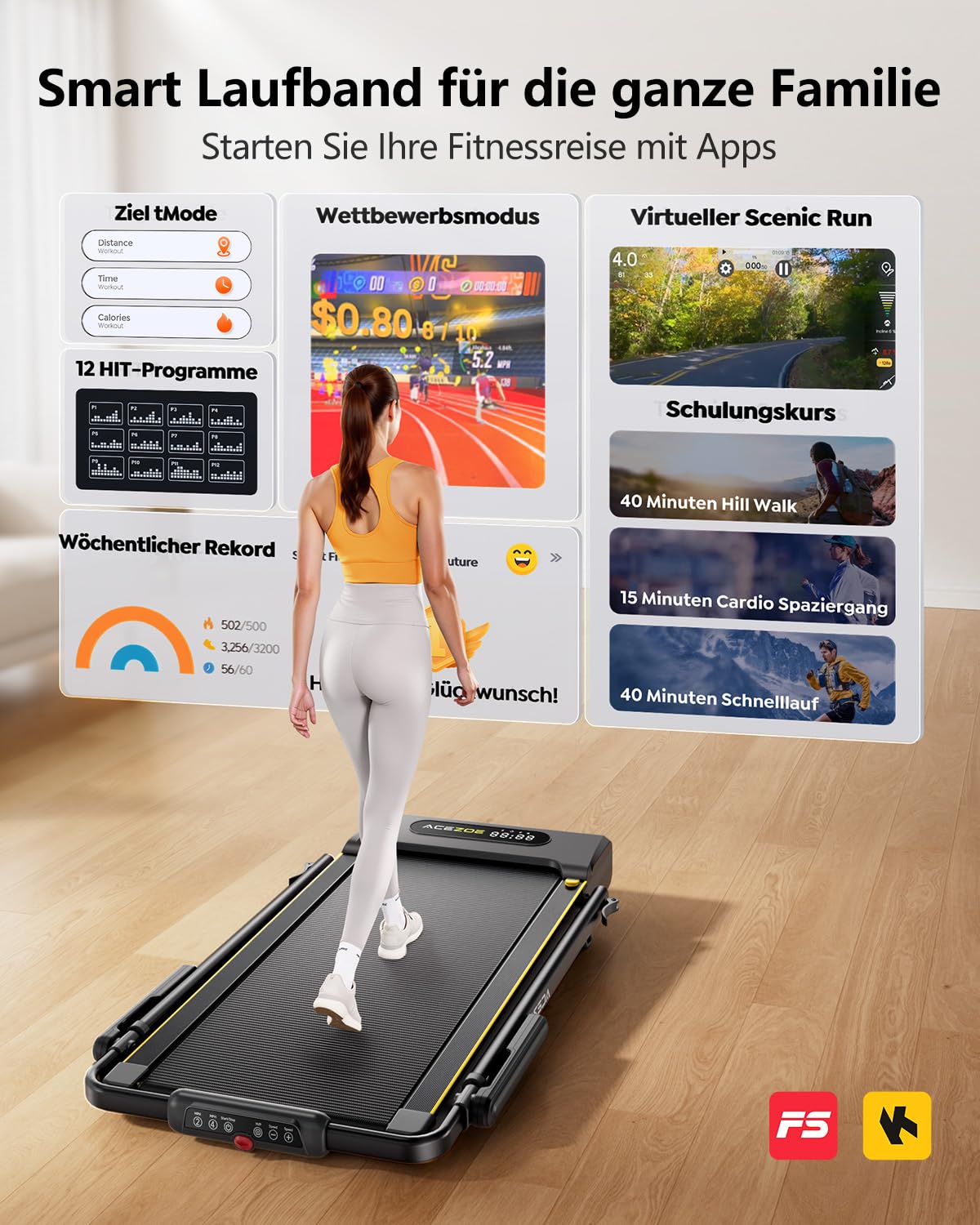 6 in 1 Laufband für Zuhause,Walking Pad mit Steigung bis 10%, 12km/h Klappbar Laufband mit LED-Anzeige,2.5HP Treadmill für Zuhause/Büro,Bis 136kg Belastbar,Fernbedienung und App,Keine Installation