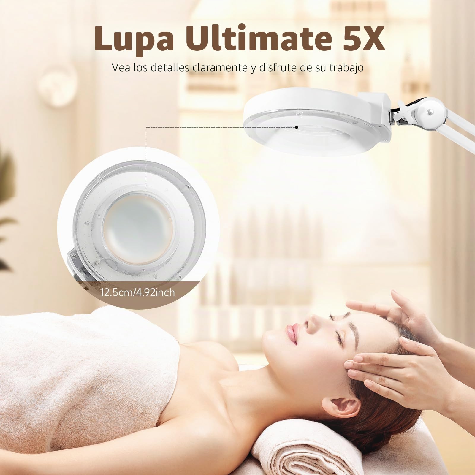 Lámpara de lupa de pie, lupa de pie, con iluminación rotativa de 180° con ruedas, lámpara lupa profesional, lámpara estética, 5 veces la tasa de ampliación(blanco)