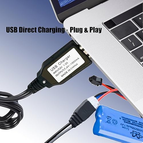 Miniatura 3 de Paquete de 2 cables de carga USB para batería Lipo de 7.4 V 2S, compatible con SCX24 RC Truck FPV Drone Gel Blaster Splatter Ball Gun Quadcopter,