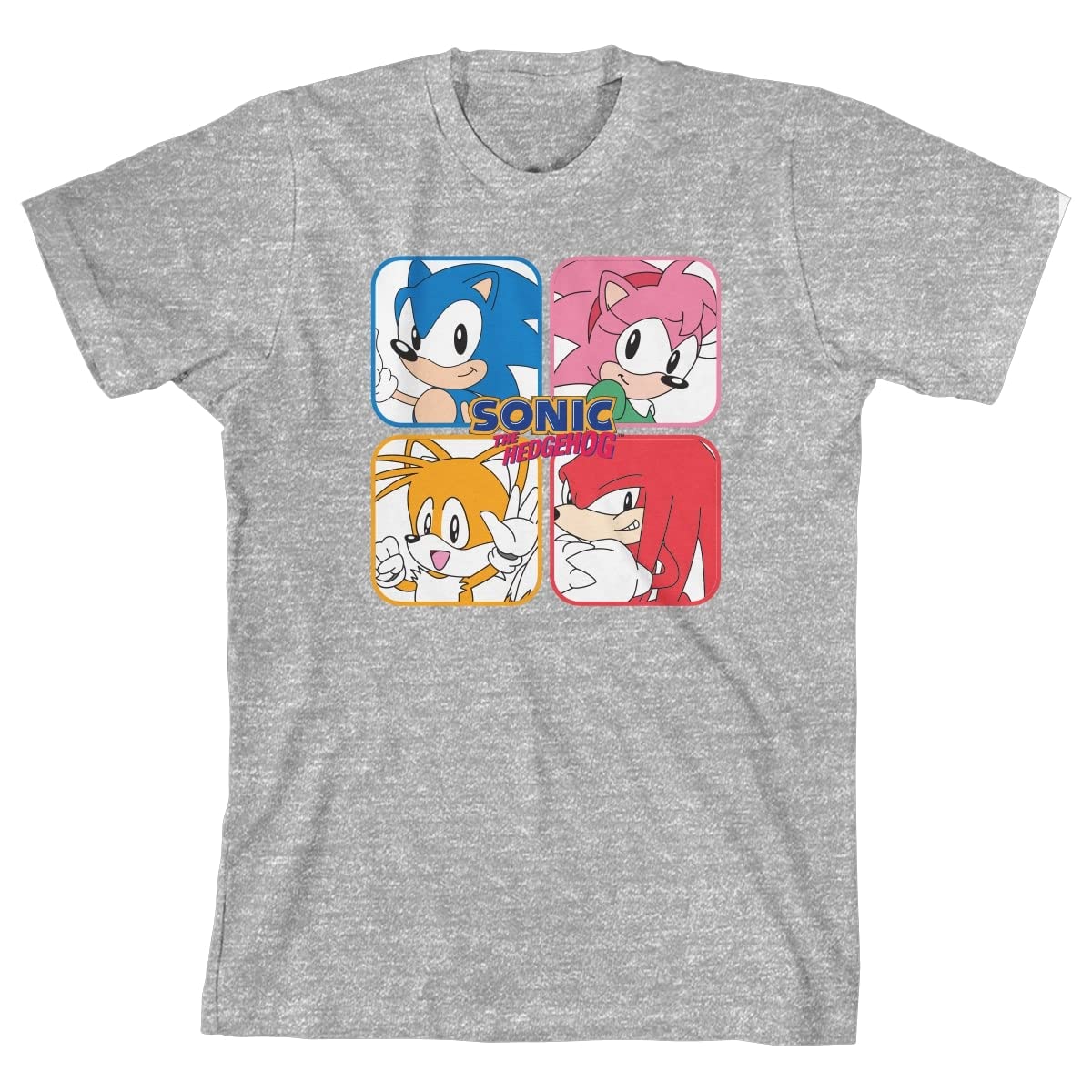 Bioworld Sonic The Hedgehog Characters Squares Boy's Athletic Heather T-Shirt