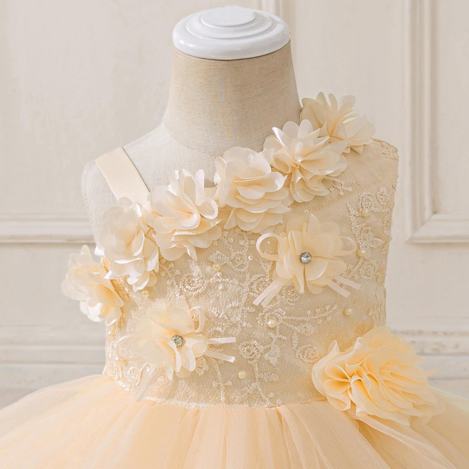 OBEEII Baby Girls 3D Flower Baptism Tutu Dress Toddler Photoshoot Prom Ball Gown Pageant Wedding Flower Girl Dress - Image 4