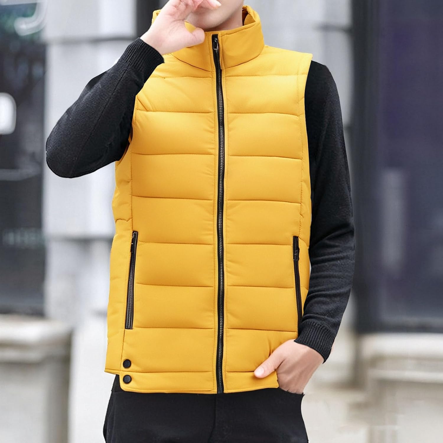 DGHM-JLMY Men's Casual Slim Fit Puffer Vest Stand Collar Sleeveless Vest Jacket Outdoor Quilted Padded Outerwear
