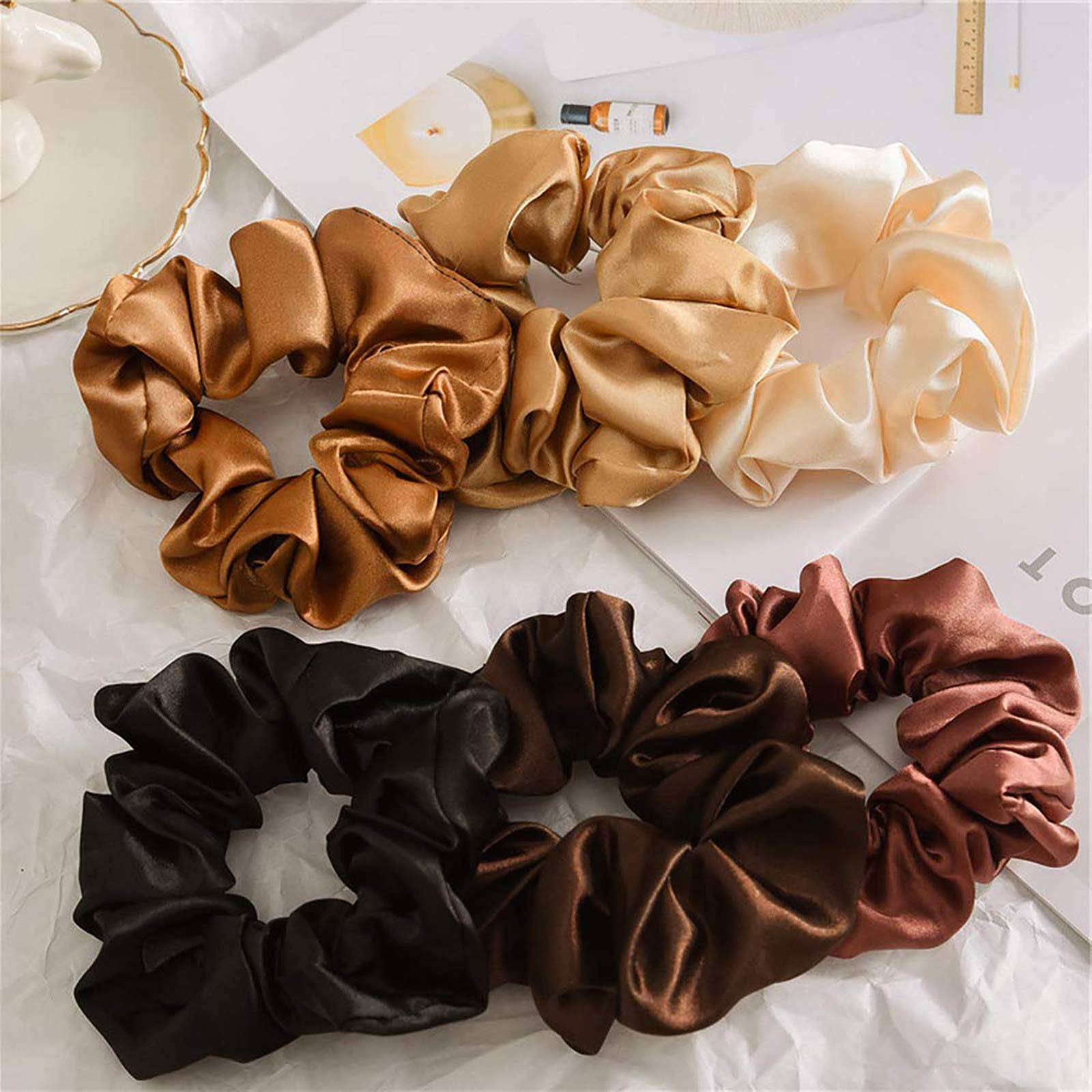 6 szt. Gumki do włosów Satynowe elastyczne miękkie krawaty Scrunchy Bands Girls Ladies