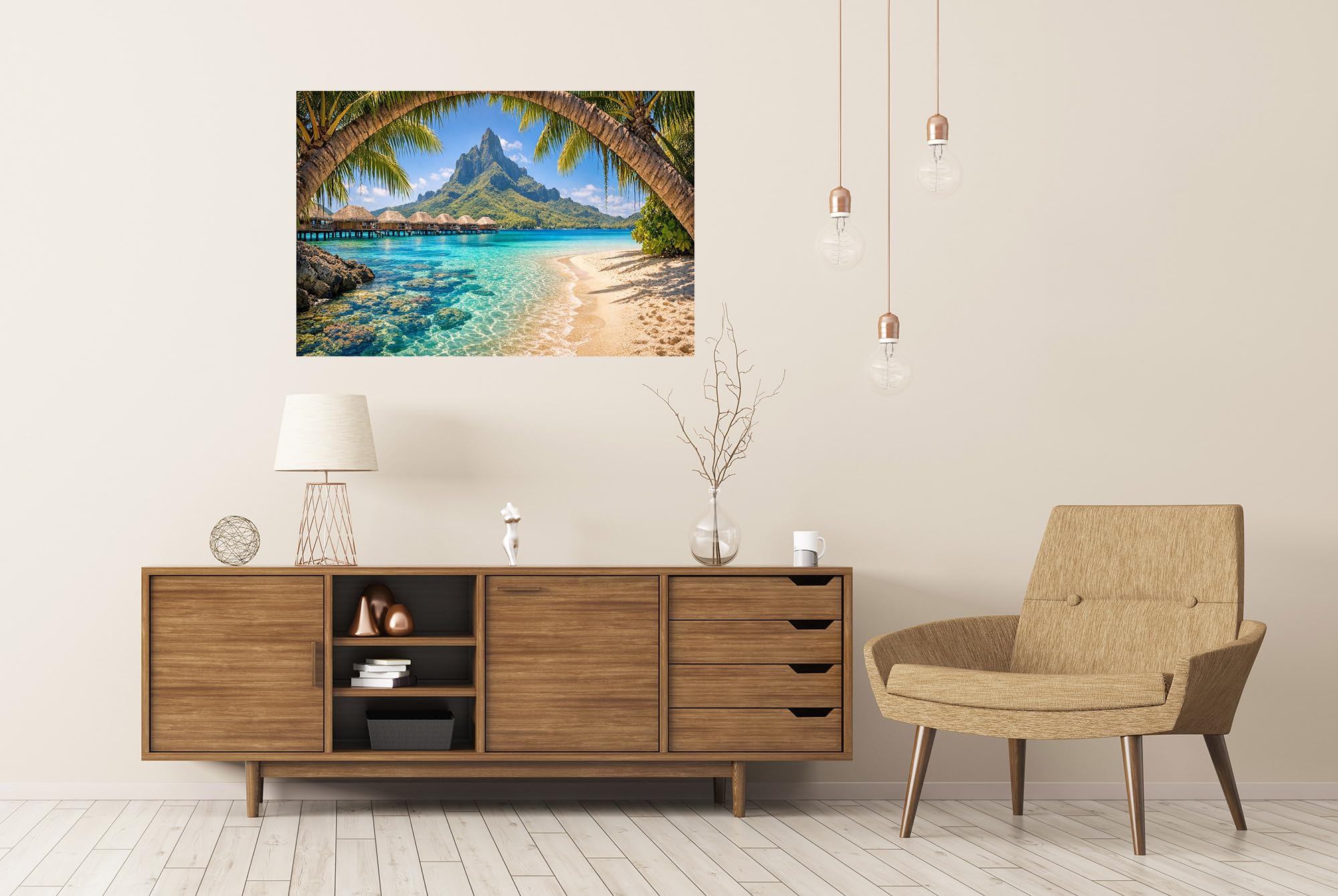islandburner Poster mural tropical de qualité supérieure avec montagne et eau claire - Grand format