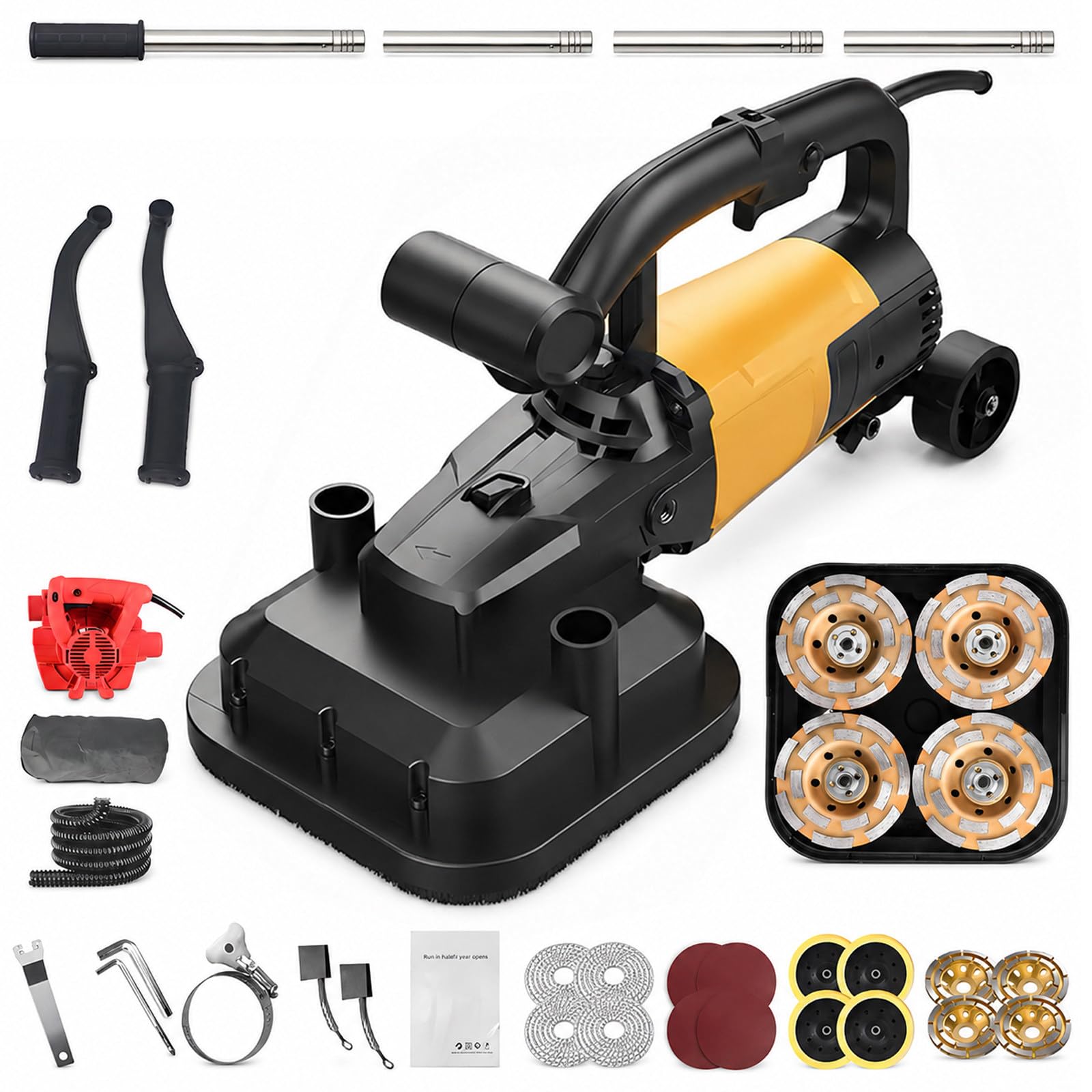 vnmudzeo 4-Wheel Concrete Grinder Set,3800W Pure Copper Motor,Home Renovators Cement Floor Leveling Tool,for Warehouse Patio Parking Lot Kit2