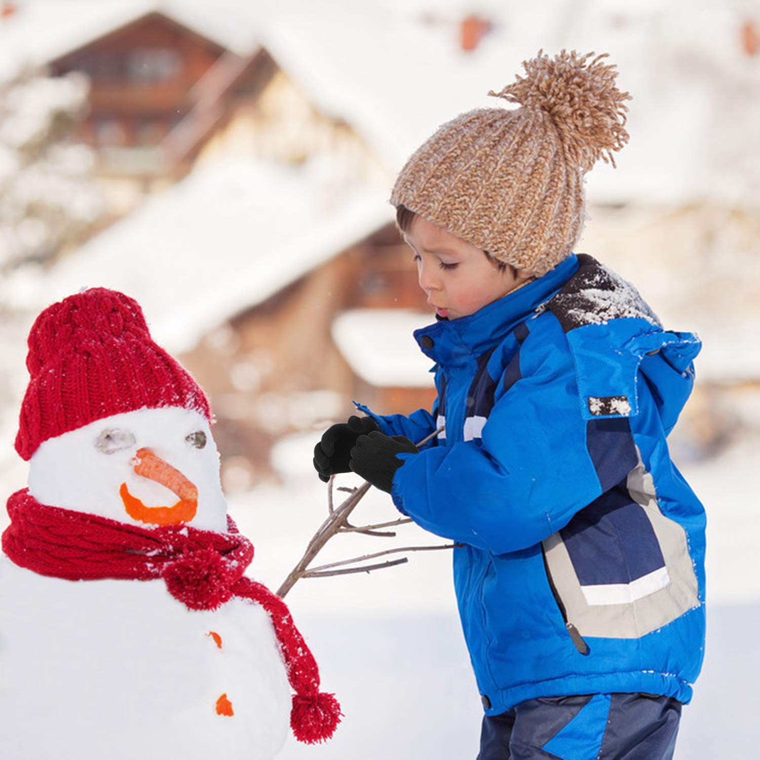 QKURT 6 par rękawiczek Magic Stretch z pełnym palcem, na zimę, dziergane rękawiczki Magic Stretch Ciepłe rękawiczki dla dzieci w wieku 5-13 lat, dla dziewczynek i chłopców