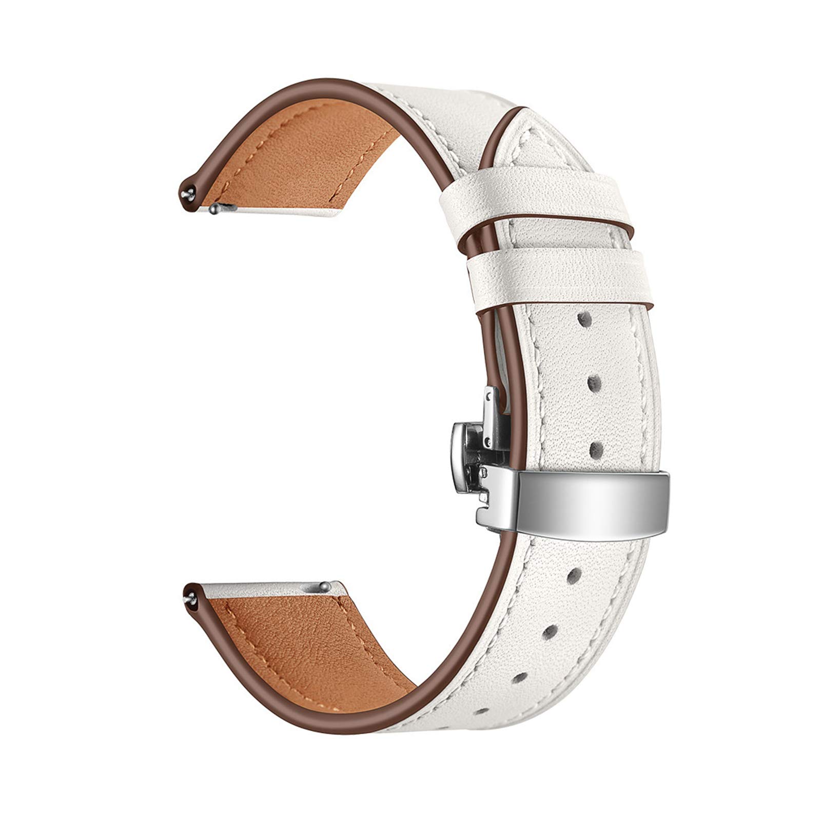 20mm/22mm Donna Uomo Elegante Cinturino in Vera Pelle Cinturino a sgancio rapido Fibbia a Farfalla Cinturino di Ricambio Traspirante e Delicato sulla Pelle (Color : White Watchband with Silver Buckle