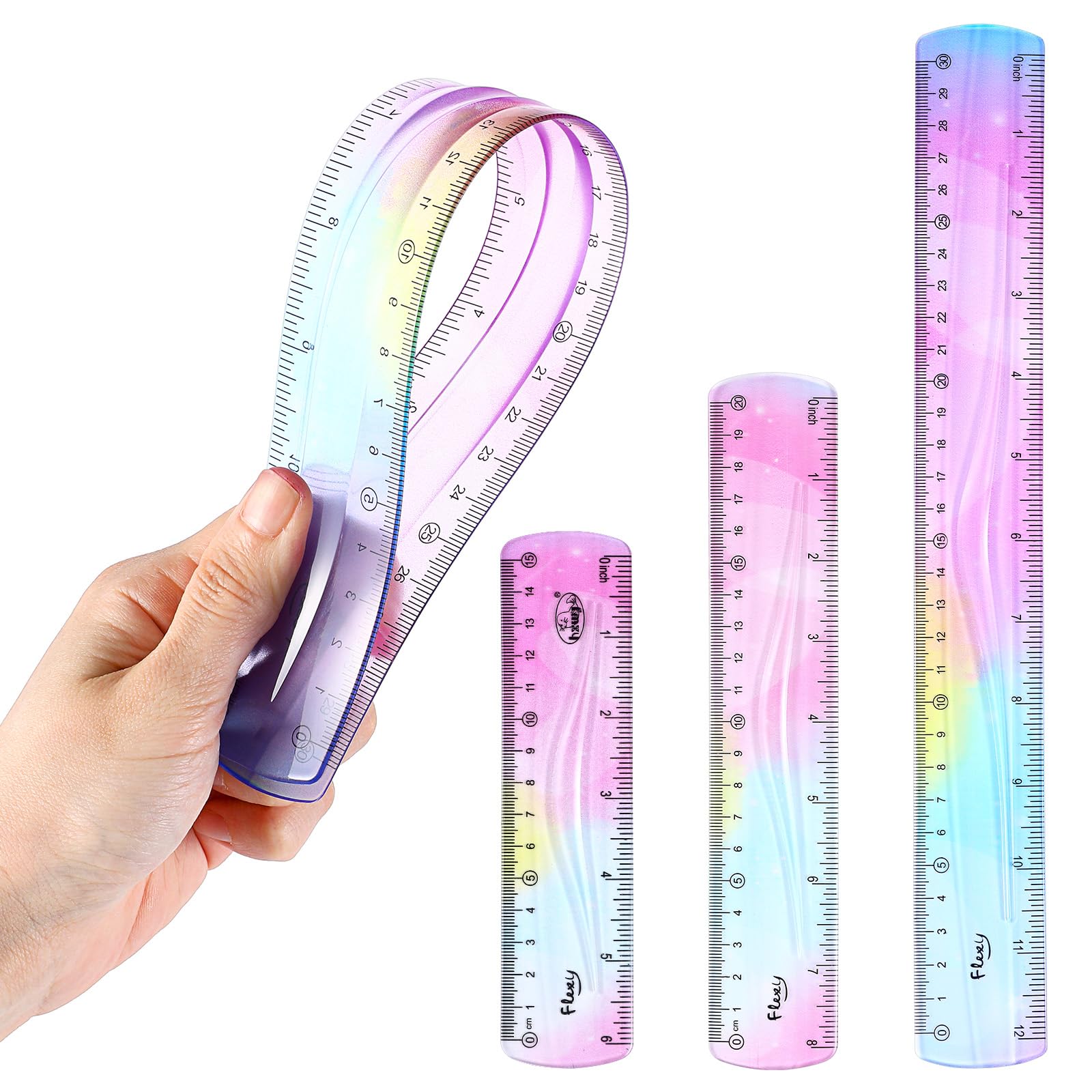 3 Pieces Flexible Ruler, Mabor Plastic Ruler 6inch 8inch 12inch Shatterproof Straight Edge Soft Bendable Rulers for Kids Classroom Office Home