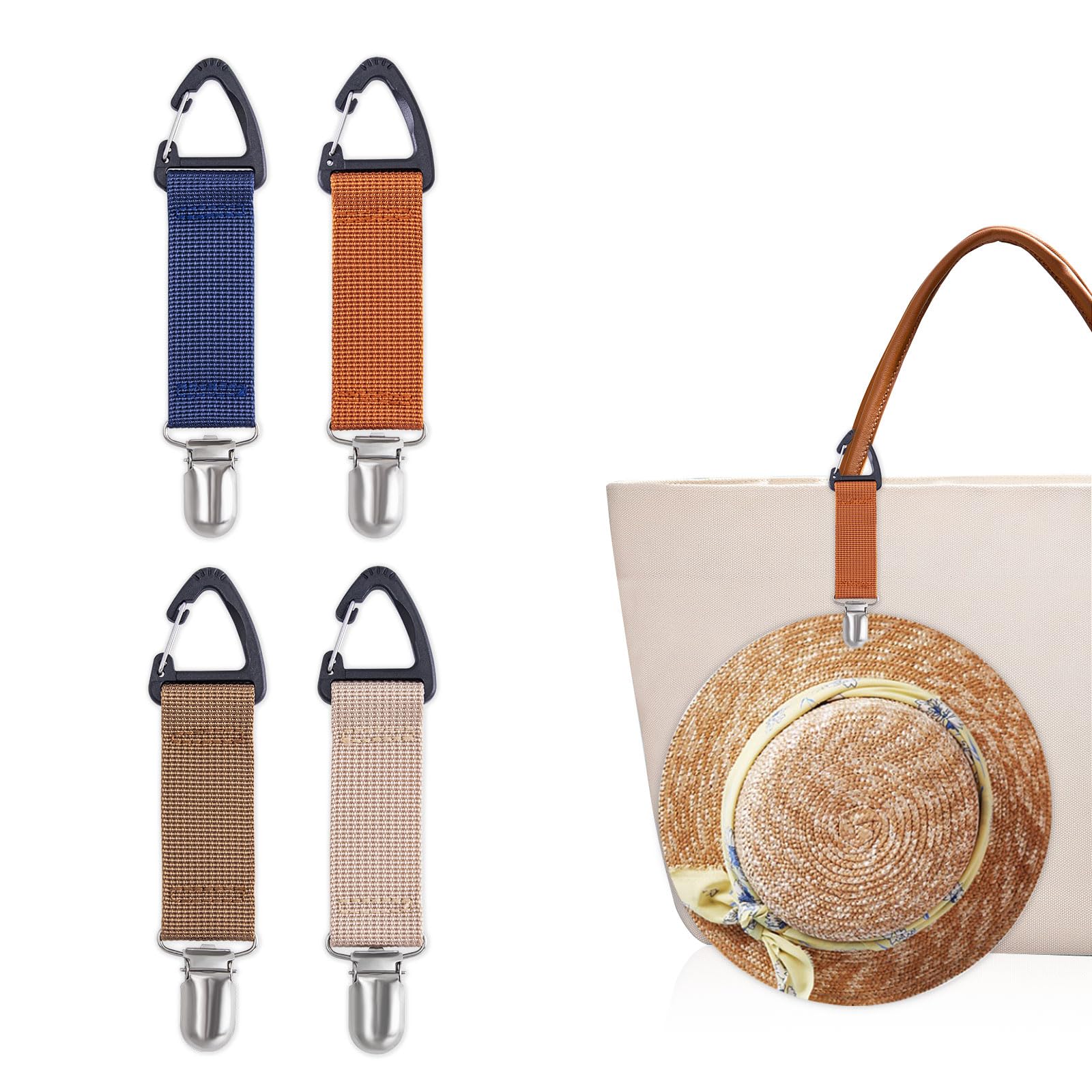 4Pcs Elastic Hat Clip for Travel, Hat Holder Hands Free Bag Accessory for Traveling Bags, Backpacks, Purses, Totes Black