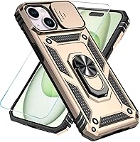 Vista 23 de SunStory Funda compatible con iPhone 15 Pro Max con protector de pantalla HD, cubierta de cámara deslizante y soporte de anillo giratorio