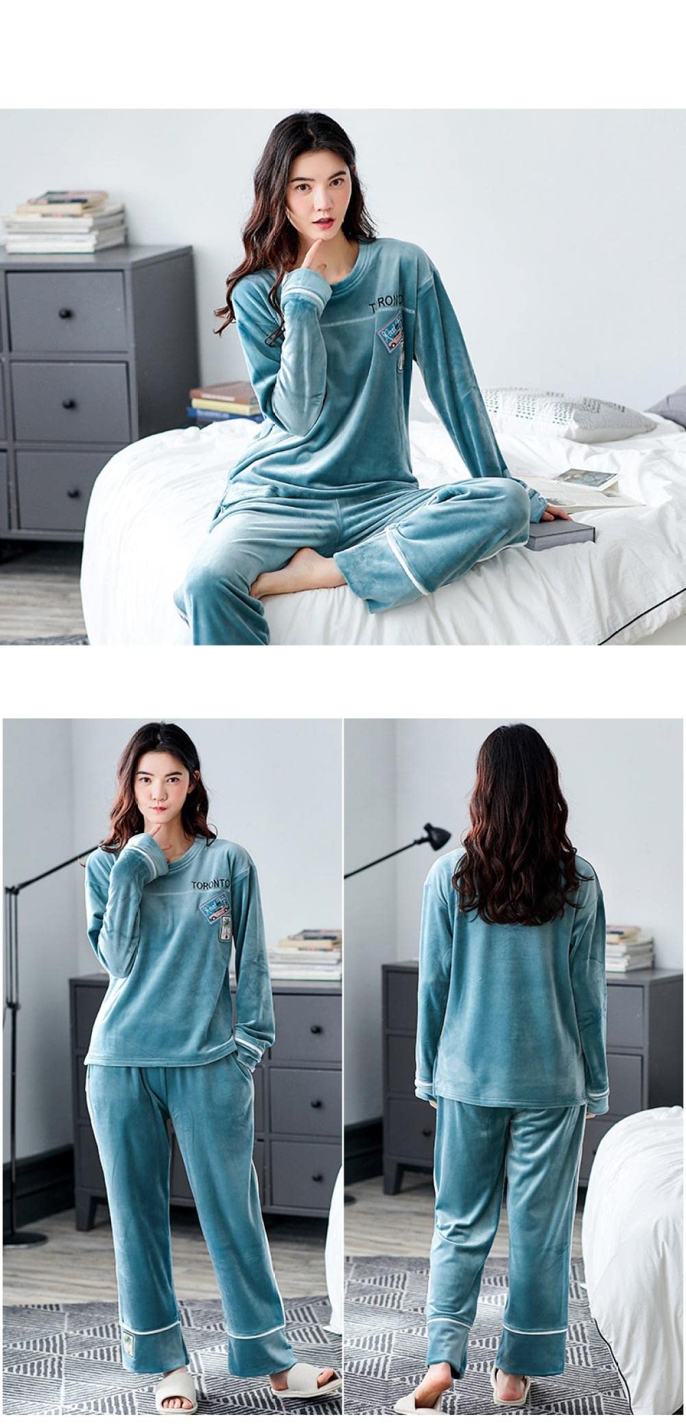 Conjunto de Pijama de Polar Coral para Mujer, cálido e Invernal, para Dormir, de Franela térmica, para el hogar (Talla Mediana) (E 2X)
