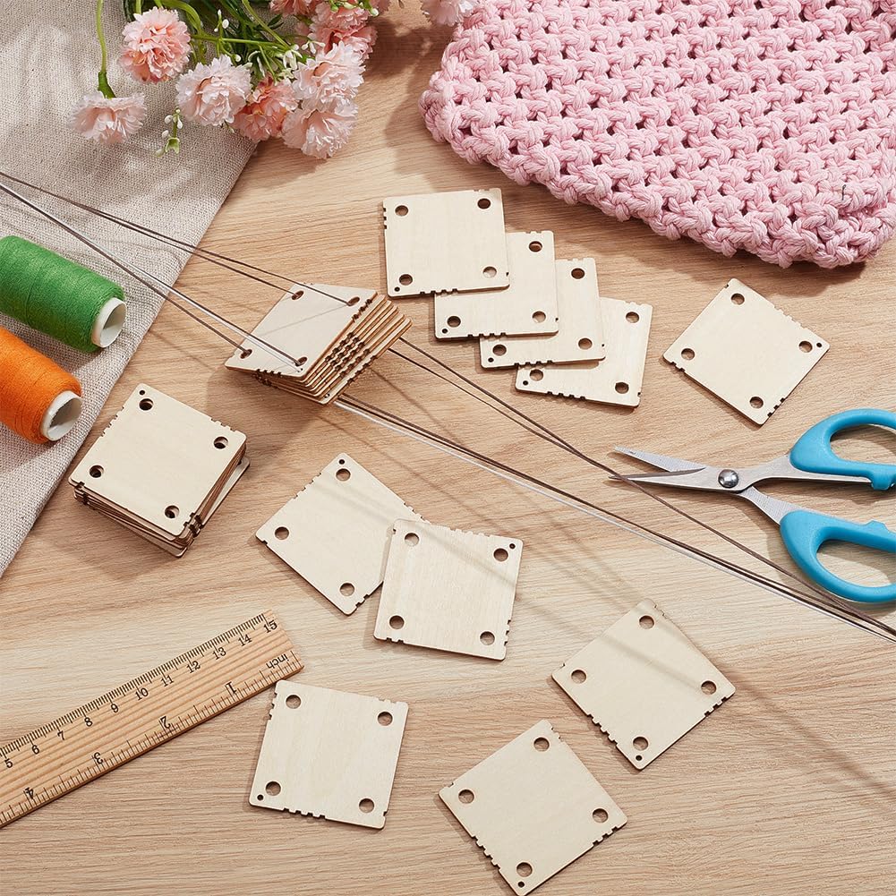 BENECREAT 24 Pcs Square Weaving Card, 1.8x1.8inch 4 Holes Loom Cards Handmade Weaving Tools for Loom Weaving Supplies Tablet Weaving Loom Weaving Supplies, Blanched Almond