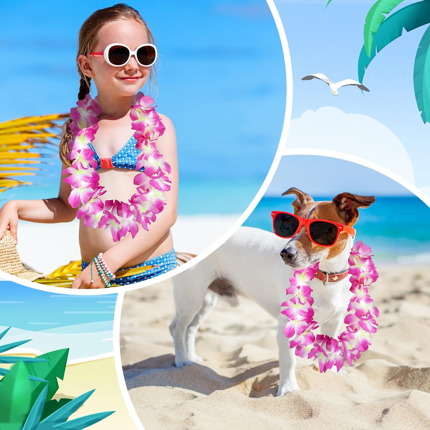 Sherr 48 Pcs LED Hawaiian Leis Light up Flower Leis Necklace with LED Lights Luau Flowers Necklaces for Masquerade Beach Wedding Tropical Themed Party Supplies(Purple)