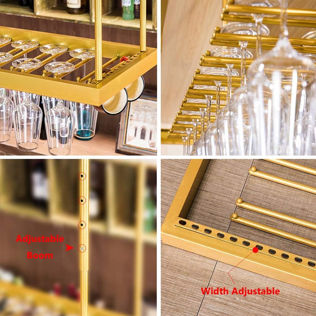 Gold Ceiling Wine Glass Holder | Hanging Bottle Shelves | Space-Saving Wine Rack for 12-42 Glasses | Stylish Dining Room Decor | Multi-Dimensional Design