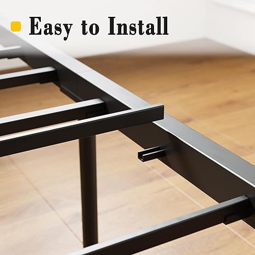 Miniatura 9 de LIKIMIO Base de cama King con cabecero y estribo, soportes fuertes de metal, fácil montaje, sin ruido, no necesita somier, nogal