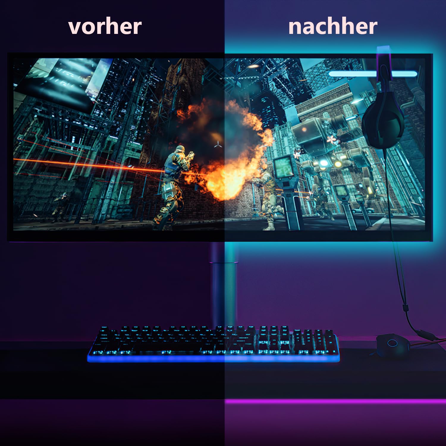 Sonnewelt Striscia LED neon RGBIC Gaming PC Monitor Retroilluminazione USB RGBIC Striscia LED per PC da 32 pollici, Smart Gaming Light con controllo app skydimo, sincronizzazione per giochi, musica,