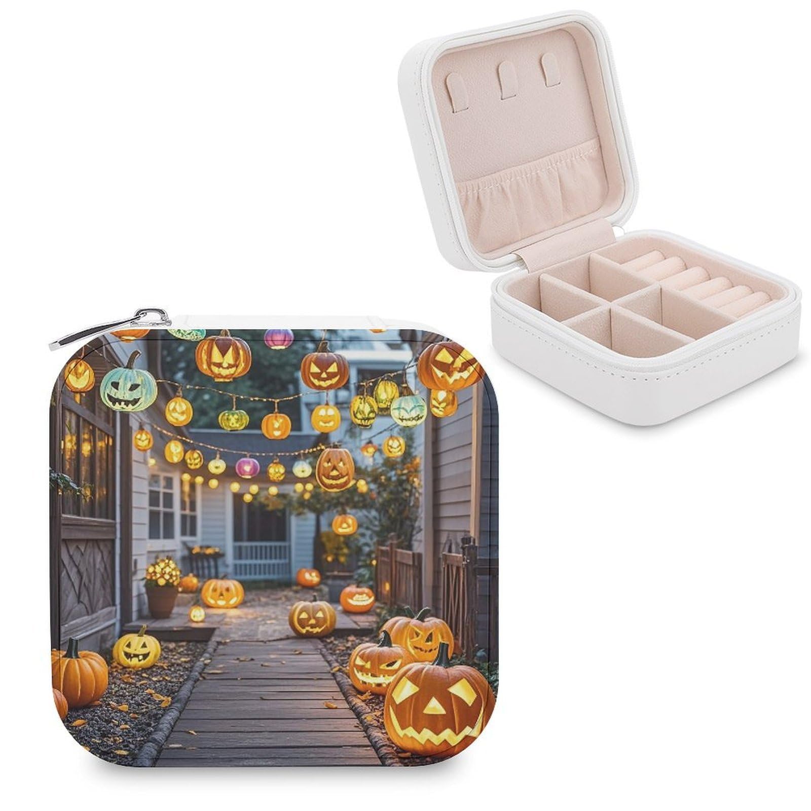 LZQPOEAS Pumpkin Skewers Jewelry Box Mini Jewelry Travel Case Trendy Stuff Ring Box Custom PU Leather Jewelry Boxes Portable Jewelry Case Earring Storage Organizer for Girls Women