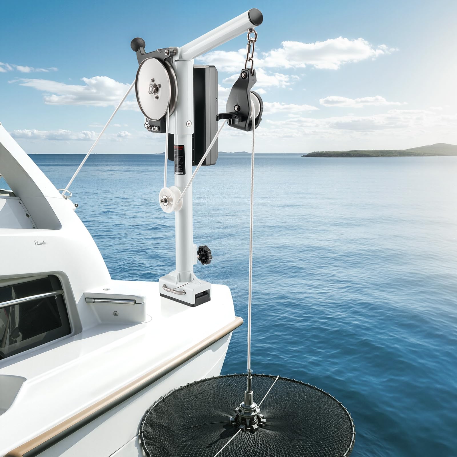 VEVOR Treuil de Pêche Bateau Électrique, 12 V CC 1200 W, Capacité de Levage 90 kg, Vitesse de Ligne 35 m/min, Rotation 360°, Résistant à la Corrosion, pour Levage de Piège à Crabes, Crevettes, Homards