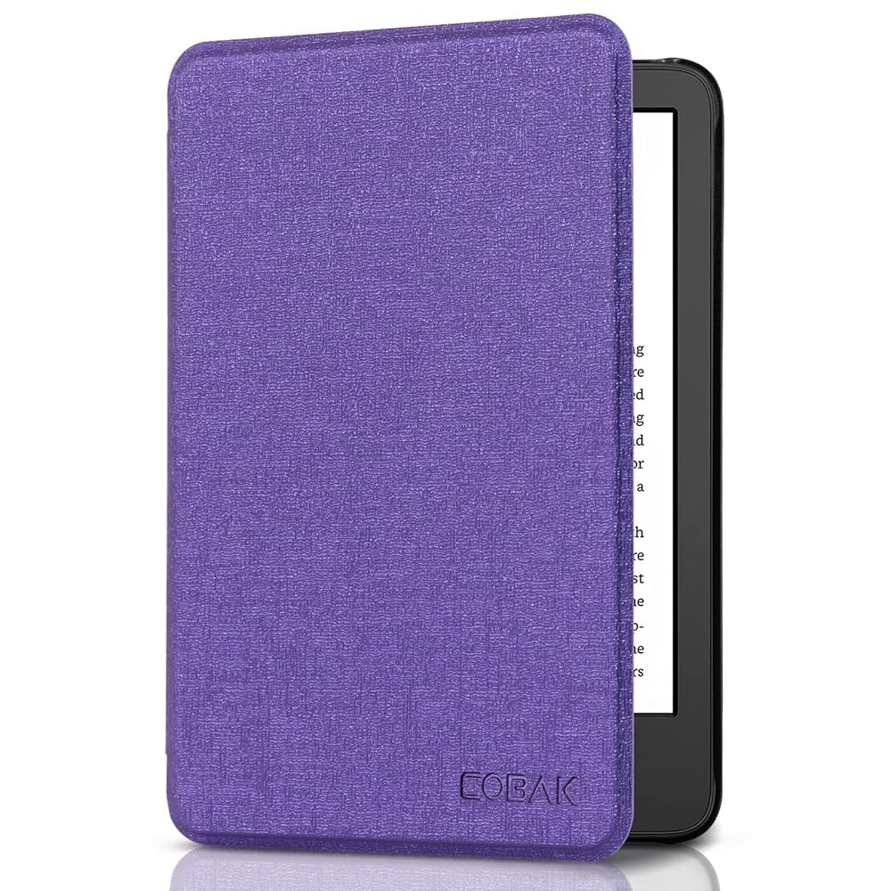 CoBak Case for All New 6 Inch E-Reader 2024 and 2022 (11 Generation) - PU Leather Smart Cover, Auto Sleep and Wake, Premium Protective Case for Kindle, Boox, Kobo,Fabric Purple