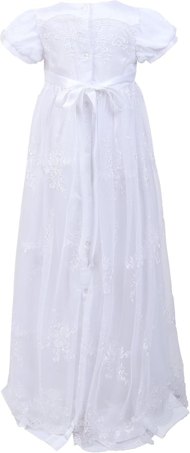 NIMBLE Baby Girls Newborn Christening Embroidered Gown Dress Outfit with Headband,0-15M