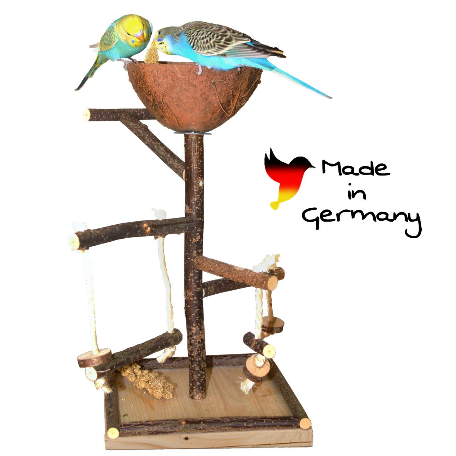Vogelgaleria® Artgerechtes Wellensittich Spielzeug Set, 4X Vogelzubehör mit Vogelspielplatz, Sitzstangen Schaukel