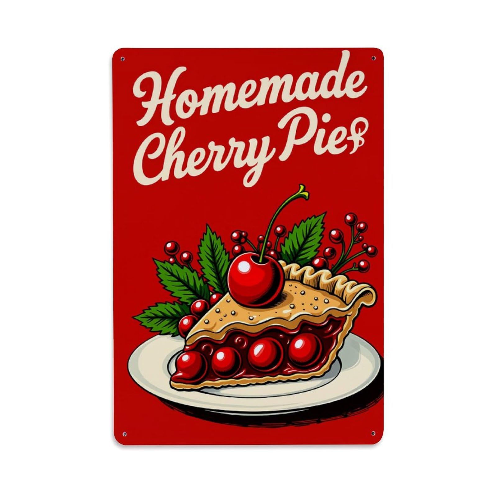 Homemade Cherry Pie Slice Vintage Tin Sign Retro Metal Wall Decor Metal Poster, Home Bar Garage Farmhouse Cafe Wall Art Decoration 8x12Inches