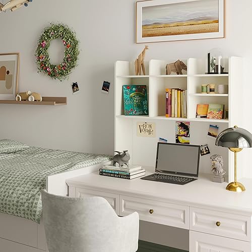 Miniatura 6 de ChooChoo Estantería de escritorio, organizador de escritorio de madera con 7 estantes para escritorio de computadora, estante de escritorio,